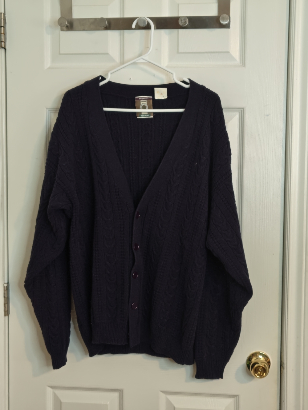 Vintage Navy Long Sleeve Cotton Cable Knit Coastal Grandpa Cardigan Size L